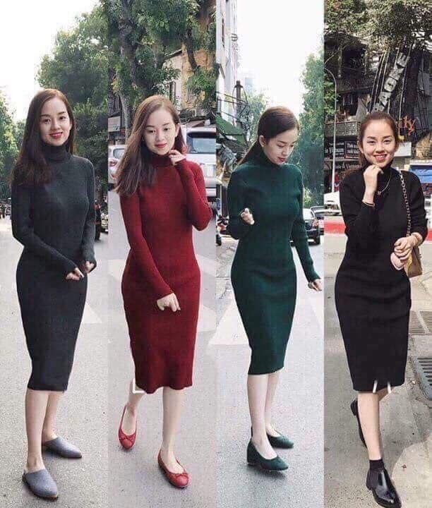 Sale váy len cổ lọ còn màu xanh rêu  Shopee Việt Nam