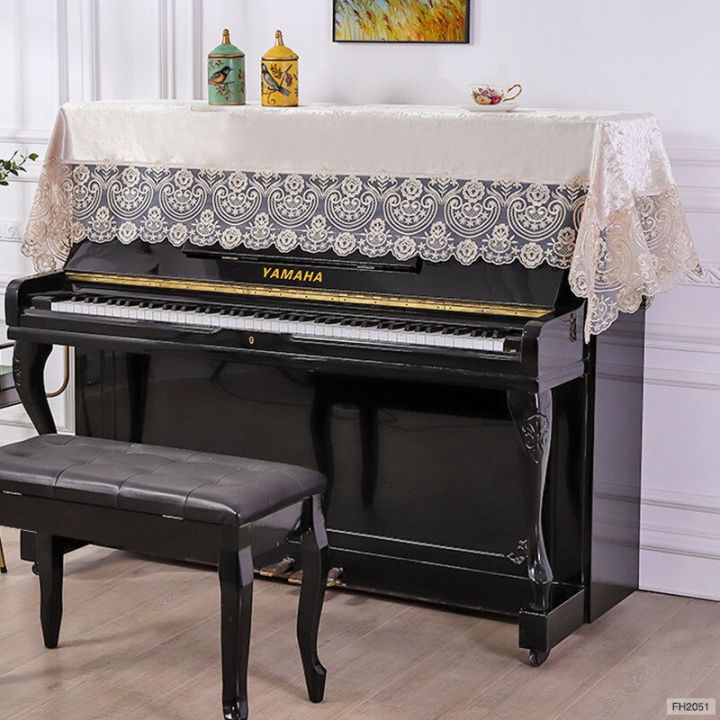 ผ้าปูโต๊ะเปียโนผ้ากำมะหยี่สีแชมเปญลายผ้าคลุมเปียโนผ้าคลุมกันฝุ่นปักแบบยุโรปขนาด90-220ซม