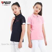 PGM Girls Sports Golf Polo Shirt Summer Clothing Children Short-sleeved Soft T-shirts Boys Breathable Tops S-XL