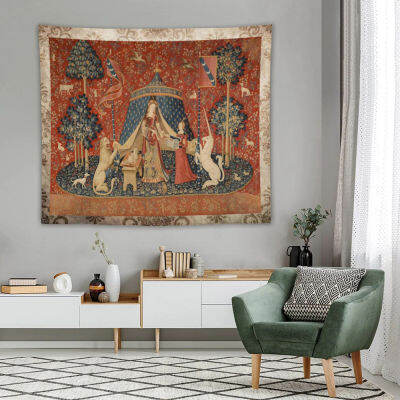 【cw】The Lady with the Unicorn Tapestry Printed Wall Hanging Floral Wall Tapestry Hippie Flower Cars Dorm Decor Starry SkyCar