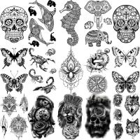 【YF】 Lotus Butterfly Anchor Lion Wolf Temporary Tattoos For Women Men Skeleton Whale Elephant  Fake Tattoo Neck Arm Hands Small Tatoo