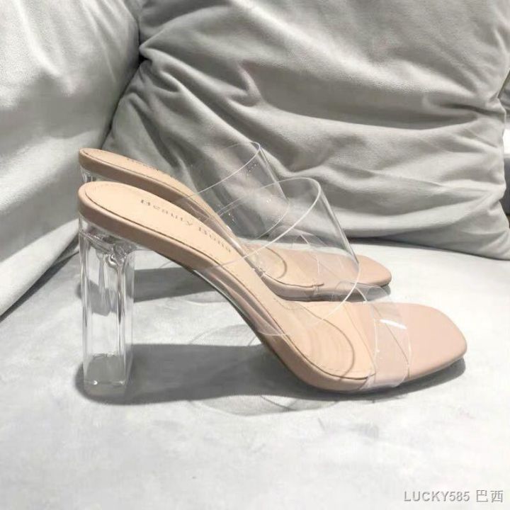 รองเท้าแตะใสผู้หญิง-2022-ฤดูร้อนใหม่ส้นหนาแฟชั่นส้นสูงคริสตัลใสทุกแบบ
