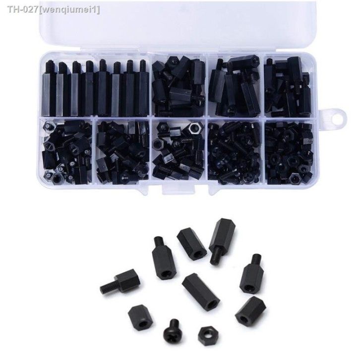 88-320pcs-m2-m2-5-m3-black-hex-nylon-standoff-spacer-column-flat-head-nylon-plastic-spacing-screws-nuts