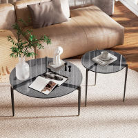 ARTLOGE โต๊ะวางของ โต๊ะกาแฟกระจกนิรภัย Round Tawny Tempered Glass Coffee Table ขาโต๊ะโลหะ โต๊ะข้างโซฟาโปร่งใส for Home Office Cafe