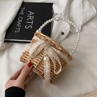 Summer Mini Small Bag New 2022 Net Red Weaving Womens Bag Pearl Portable Small Basket Personality Fashion Straw Bag 【APR】