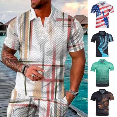 New Mens Summer Fashion Casual 3D Print Polo Shirt Lapel Casual Short Sleeves Thin Soft T-shirt Beachwear Men Clothing Camisas