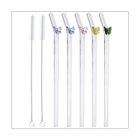 5 Pcs Reusable Glass Straws,Colorful Butterfly on Clear Straws with Design Shatter Resistant Bent Drinking Straws