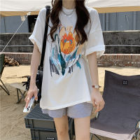 ?Cherry?2324เสื้อยืดแขนสั้นสไตล์เกาหลี oversize เสื้อคอกลมสีขาว เสื้อผ้าวินเทจ เสื้อโอเวอร์ไซส์ผู้หญิงลายตัวอักษร แฟชั่น XXL