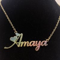 ﹉☁☑  Noelia Fashion Custom Name Necklace for Kids Personalized Frosted Colorful Pendant Gold Plated