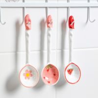 1pc Cute Ceramic Soup Spoon Ice Cream Hand Painted Coffee Dessert Long Handle Spoon Kitchen Tableware Serving Utensils