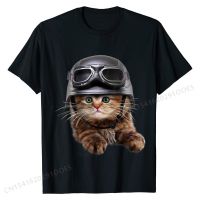 Brown Tabby Kitten in Motorcycle Helmet, Cat, T-Shirt Fitness Tight Top T-shirts Tees for Men Rife Cotton Leisure Tshirts