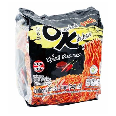 สินค้ามาใหม่! มาม่า ออเรียนทัลคิตเชน บะหมี่กึ่งสําเร็จรูป รสฮอตโคเรียน 85 กรัม x 4 ซอง Mama Dried Instant Noodles Oriental Kitchen Hot Korean Flavour 85 g x 4 ล็อตใหม่มาล่าสุด สินค้าสด มีเก็บเงินปลายทาง