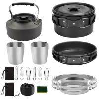 Camping Cookware Kit Outdoor Aluminum Cooking Set Water Kettle Pan Pot Travelling Hiking Picnic BBQ Tableware Equipment Portable