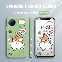 GGK สำหรับ Vivo เคส Y02 Y02T Y02A น่ารักลายการ์ตูนเวลส์ Corgi Pembroke รอยเท้าสุนัขโทรศัพท์ดีไซน์เคสลายขอบสี่เหลี่ยมของเหลวปลอกซิลิโคนคลุมทั้งหมดเคสป้องกันกล้อง