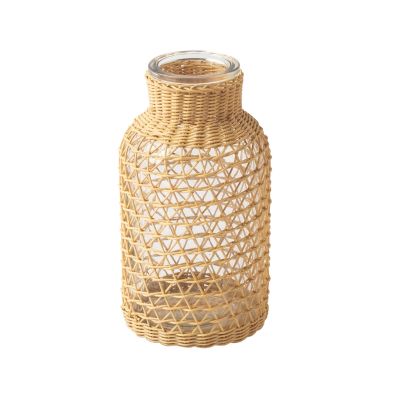 50LB Straw Glass Flower Vase Japanese Flower Pot Nordic Style Planter Container Bottle Basket for Home Wedding Decoration