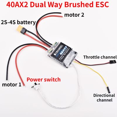 เครื่องควบคุมความเร็วไฟฟ้าแบบแปรงสองทิศทางแบบ40AX2 ESC ควบคุม6-15V สำหรับเรือที่มีความแตกต่างด้านรถถัง RC/ความเร็ว