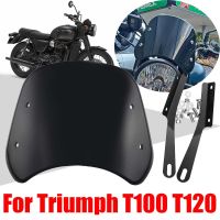 ♤สำหรับ Triumph Boneville T100 T120 T 100 120อุปกรณ์เสริมรถจักรยานยนต์ย้อนยุคกระจกบังลมกระจกรถยนต์กันลมที่กั้นหน้าจอ