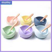 MUMU ของใหม่ อุปกรณ์เครื่องครัวเครื่องครัว ช้อนไม้ไผ่ ชามสำหรับเด็กวัยหัดเดิน ซิลิโคนเกรดอาหาร จานสำหรับเด็ก ภาชนะอาหารซิลิโคน