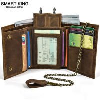 Smart King กระเป๋าสตางค์ทรงสั้นพับสามทบหนังวัวแท้,กระเป๋าถือหนังเครซี่ฮอร์สแบบย้อนยุคกระเป๋าใส่บัตรหลายช่องที่ใส่กุญแจ