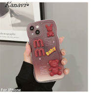 Kanavi เคสมือถือไล่สีแฟชั่นสำหรับ iPhone 14 13 12 11 Pro Max 14 Plus XR XS X 8 7 Plus SE 2020เคสโทรศัพท์ตุ๊กตาหมี3มิติสุดหรู