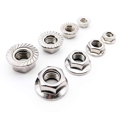 5/50pcs M3 M4 M5 M6 M8 M10 M12 Stainless Steel Metric Thread Hexagon Hex Head Serrated Spinlock Flange Nut Locknut DIN6923 Nails Screws Fasteners