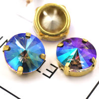 6mm8mm10mm12mm14mm Round Shape Glass Crystal Rivoli Gold Claw Rhinestones Sew On AppliqueDressClothing Accessories