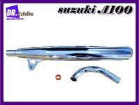 #ท่อไอเสีย+คอท่อไอเสีย+ยางท่อ เหล็กชุบโครมA100 // SUZUKI A100 Exhaust Muffler + Head Pipe Set CHROME