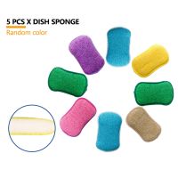 5pcs With Handle Dish Sponge Household Cleaning Machine Washable Anti Scratch Reusable Multicolored Sided