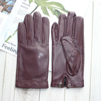 new leather mens sheepskin gloves fashion touch screen hollow breathable thin motorcycle riding driving gloves