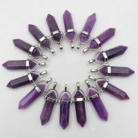 Fashion Natural Gem Stone Rose Quartz Opal Purple Stone Glass Pendulum Reiki Charm Necklace Pendant Mixed Jewelry Making 24Pc