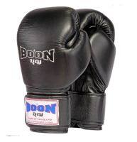 BOON Boxing classic Gloves  Black 8,10,12,14,16 oz .Genuine Leather MuayThai MMA K1นวมซ้อมมวยไทย บุญมวยไทย ทำจากหนังแท้ เมจิกเทป สีดำ