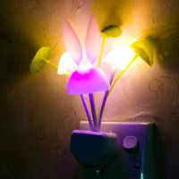 New creative cute cartoon energy-saving light control sensor night light color-changing rabbit head mushroom lamp