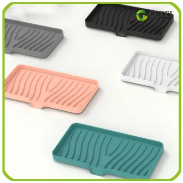 Silicone Kitchen Sink Tray Soap Dish Holder with Built-in Drain