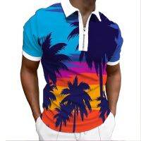 Summer Beach Hawaiian Style Polo Shirt For Men Print MenS Golf Turndown Short Sleeve Zipper Pullover High Quality Polo T Shirts