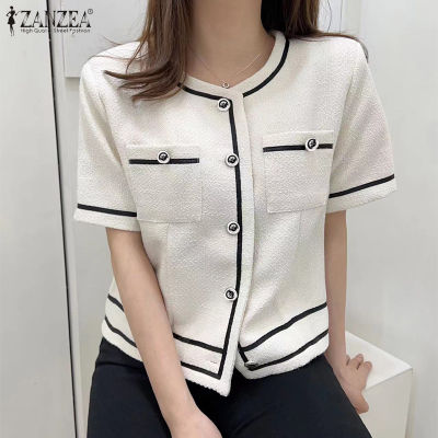 (สินค้ามาใหม่)(จัดส่งฟรี)Fancystyle ZANZEA สไตล์เกาหลีของผู้หญิงเสื้อเสื้อสีคมชัดติดกระดุมแฟชั่นเสื้อยืดคอกลม #10