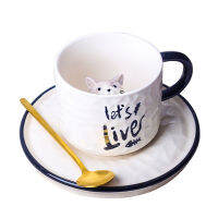 Cute cat ceramic mug 280ml, creative coffee mug 3d, funny coffee cup with Korean style saucers, cats milk cup, spoon included