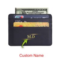 【Layor shop】แกะสลักชื่อผู้ชายผู้หญิงทนทาน Slim Card Holder Travel PU Leather Bank Business ID Card Wallet Holder Mini Money Clip Case