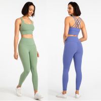 【YD】 Workout for Gym Clothing 2 Pieces Set Sets Strappy Waist Seamless Leggings