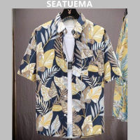 SEATUEMA ฤดูร้อนหลวมวินเทจแขนสั้นเสื้อเชิ้ตผู้ชายหลวมแนวโน้มสบาย ๆ ผูกย้อมดอกไม้เสื้อฮาวายเสื้อเชิ้ตผู้ชายแขนสั้น