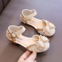 Girls Princess Sandals 2022 Summer New Baby Pearl Rhinestones Bow Single Shoes Fashion Non-slip Flat Childrens Shoe E963