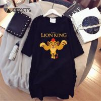 ZZOOI 2020 Summer Women Cartoon Simba Hakuna Matata Lion King Print T-shirt Dress Tee Short Sleeve White Plus Size Dress Vestidos Robe