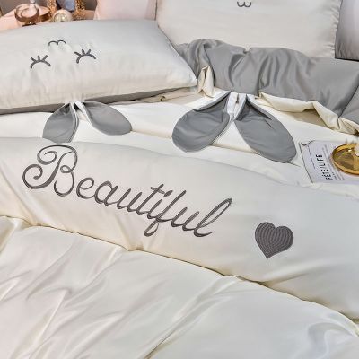 【Reproduction of copyright and patent shall be prosecuted】Girl Heart Korean Washable Ice Silk Denim Tencel Modal Ice Silk Summer Linen Quilt Three-Piece Set Bedding Set Bed Sheet Pillow Case Quilt Cover King Queen Single Fitted Bedsheet Fla