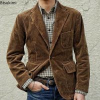 New2023 Autumn Winter Mens Coat Jackets Corduroy Casual Suits With Shoulder Pads Fashion Lapel Long-Sleeved Solid Jacket Models