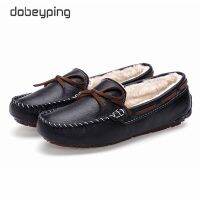 ใหม่หนังวัวผู้หญิงรองเท้าอุ่นรองเท้าแตะรองเท้าผู้หญิง Slip On หญิง Flats Fur Loafers Plush ฤดูหนาวเรือรองเท้าขนาด35-41