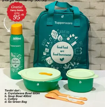 Tupperware fit to go microwaveable pink with gift bekal makan set