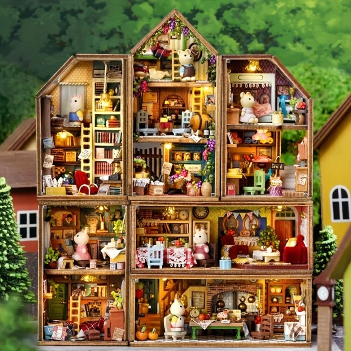 lj8-27-diy-ประกอบบ้านกระท่อม-มินิเมืองกระต่ายคาซ่าบ้านตุ๊กตา-ของเล่นจิ๋วสำหรับเด็ก-ห้องตกแต่งห้องนอน-บ้านตุ๊กตาไม้