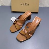 [ขายดี] 2022zara รองเท้าแตะส้นสูง เปิดนิ้วเท้า ทรงสี่เหลี่ยม แฟชั่นฤดูร้อน สําหรับผู้หญิง