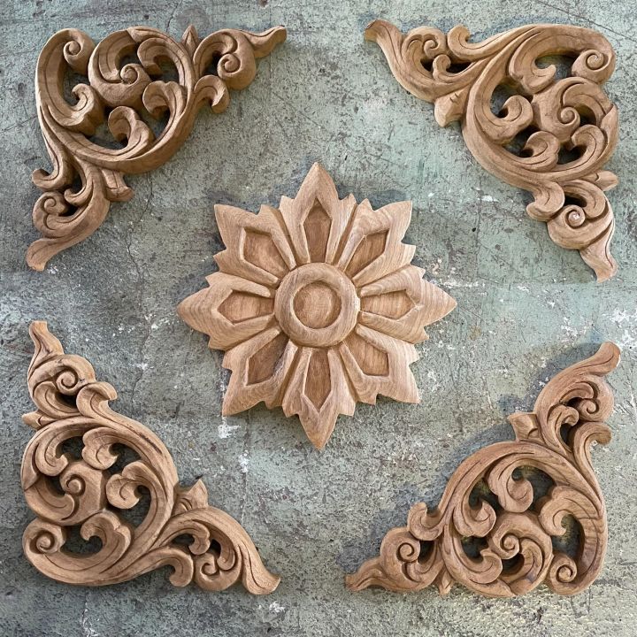 5-ชิ้น-ไม้แกะสลักลายไทย-หนา-1-นิ้ว-ลายกนก-ทำจากไม้สัก-ยังไม่ทำสี-มีหลายแบบให้เลือก-ตกแต่งมุมกระจก-มุมกรอบรูป-corner-teak-wooden-carved-set-5-pcs
