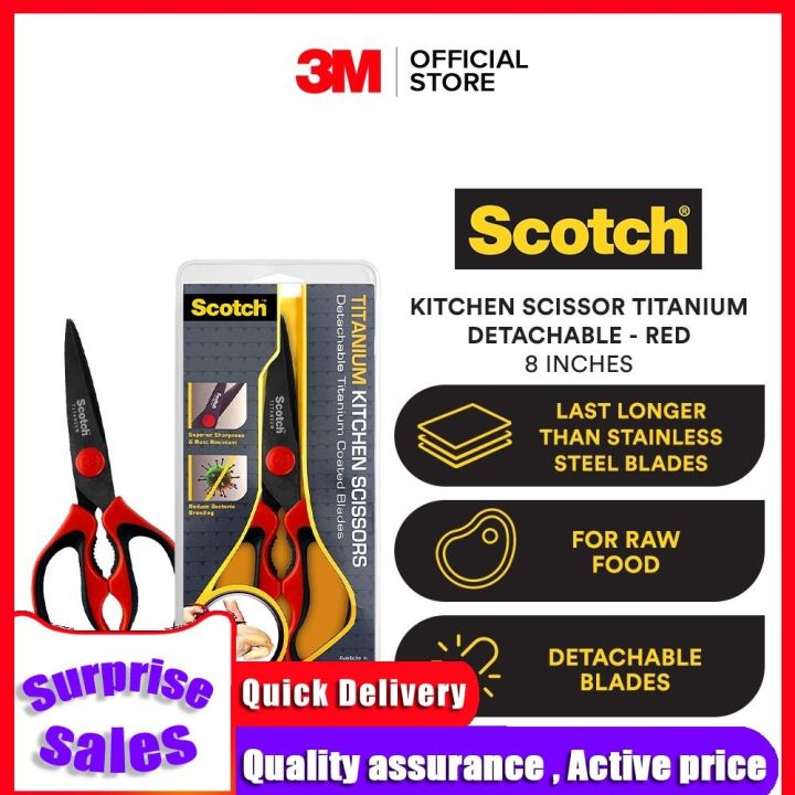 3M SCOTCH Titanium DETACHABLE Kitchen Scissors RED