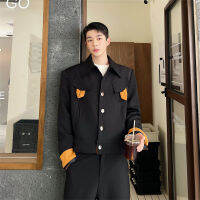 เวอร์ชั่นเกาหลีของ Instagram Niche Mosaic Color Short Jacket Men S Shoulder Pads Jacket Male Casual Coat